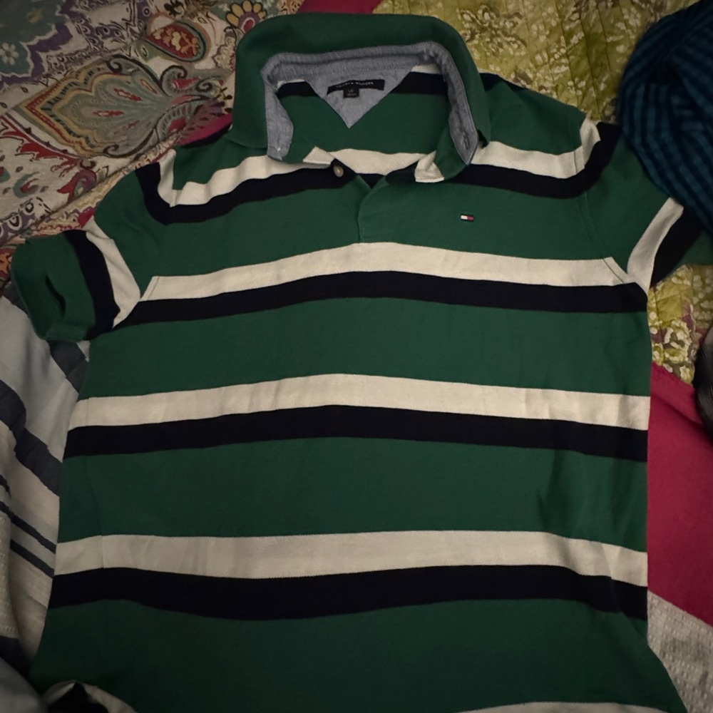 Tommy Hilfiger Green and White Polo Shirt